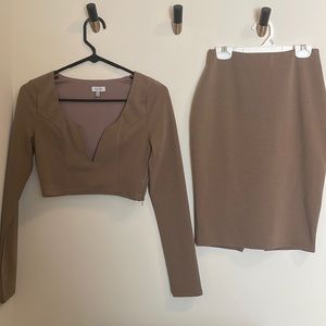 Tan 2 Piece Crop Top and Skirt Set